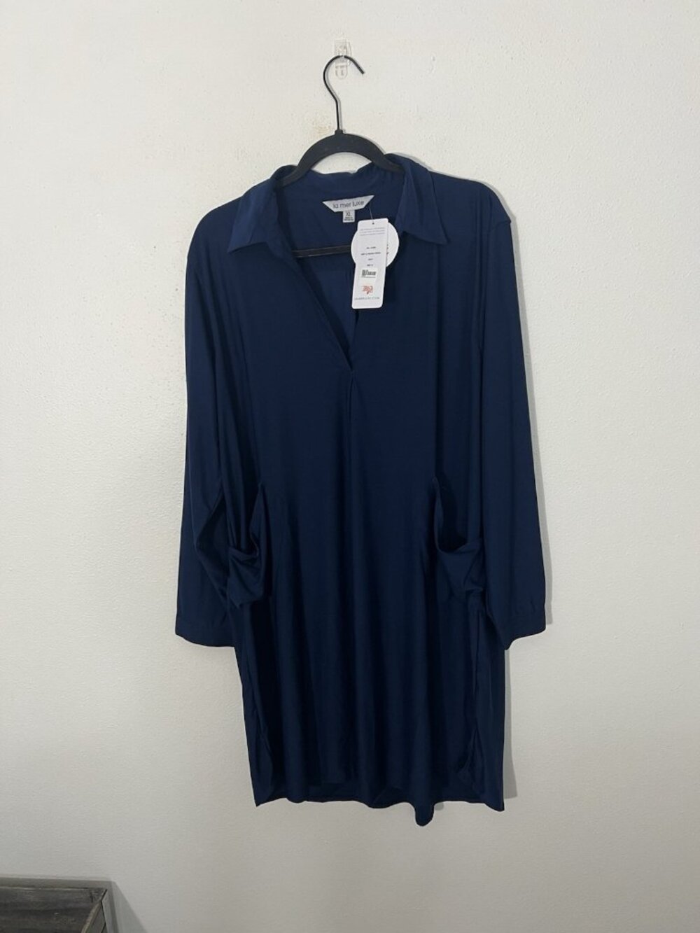 NWT La Mer Luxe Blue Long Sleeve Dress With Pockets Size XL